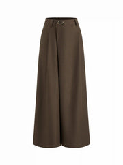 Mid Rise Asymmetrical Button Pleated Wide Leg Trousers