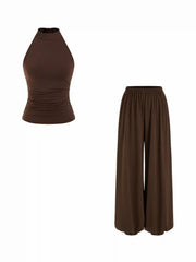 High Stretch Ruched Stand Collar Top & Mid Rise Jogger Pants Set