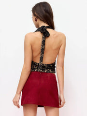 Suede Low Rise Belted A-line Mini Skirt