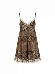 Chiffon Leopard Print Sweetheart Ruffled Tiered Mini Dress