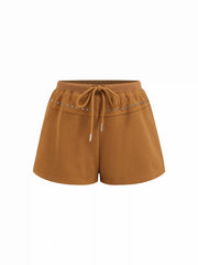 Cotton-blend Mid Rise Studded Drawstring Shorts