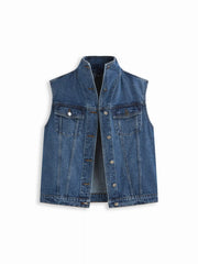 Denim Stand Collar Oversized Vest