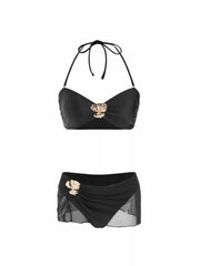 High Stretch Halter Neckline Metal Detail Cheeky Bikini Set