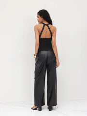 Halter Neckline Lace Trim Tank Top