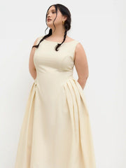Linen-blend Boat Neck Backless Ruffle Hem Midi Dress Curve & Plus