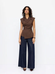 Collar Tie Back Ruched Blazer Vest