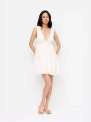 V-neck Lace Panel High Rise Flared Mini Dress