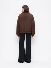 Corduroy Funnel Neck Zip Through Oversized Puffer