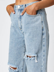 Denim Classic Ripped Straight Leg Jeans