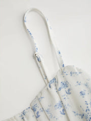 Ditsy Floral Striped Ruched Lace Panel Tiered Cami Maxi Dress