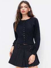 Knit Round Neckline Button Cinched Waist Oversized Cardigan