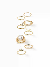 8PCS BUTTERFLY & RHINESTONE RING SET