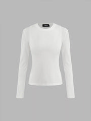 Round Neck Cut Out Solid Long Sleeve Top