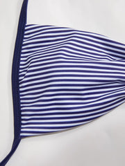 U-neckline Stripe Shell Detail Ruched Bracelet Cheeky Bikini Set