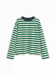 Round Neckline Striped Long Sleeve Oversized Tee