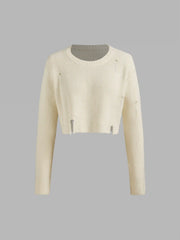 Knit Turtleneck Solid Hollow Out Long Sleeve Top