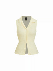 Cotton-blend Textured Notched Collar Tie Back Tank Top