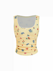 Fruit Graphic Square Neck Ruched Tank Top