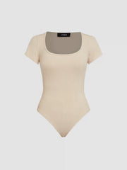 U-neckline Bodysuit & Elastic Waist Wide Leg Pants Set