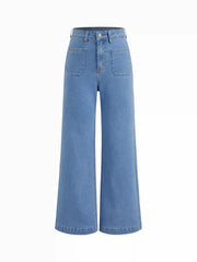 High Stretch Denim Mid Rise Straight Leg Trousers