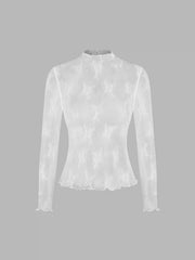 Lace High Neck Lace Long Sleeve Top