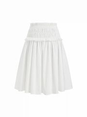 Cotton Low Rise Ruched Ruffled Midi Skirt
