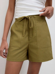 Linen-blend Mid Rise Drawstring Shorts