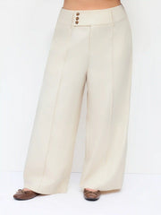 Linen-blend Mid Rise Pleated Wide Leg Trousers Curve & Plus