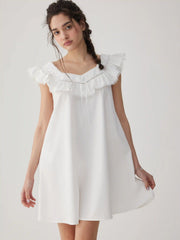 Cotton-blend Ruffled Lace Trim Mini NightDress