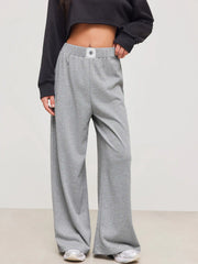 Terry Mid Rise Elastic Waist Wide Leg Trousers
