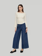 Denim Middle Waist Pleated Straight Leg Jeans