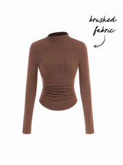 Stand Collar Ruched Long Sleeve Top
