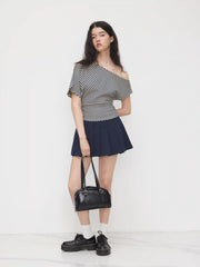 Jersey Asymmetrical Neck Stripe Ruched Tee