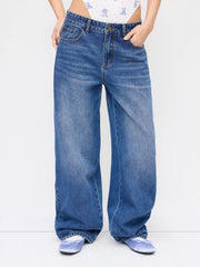 Washed Denim Low Rise Tapered Jeans