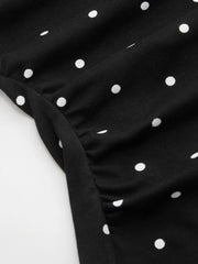 Cotton-blend Boat Neck Knotted Polka Dot Ruched Tank Top