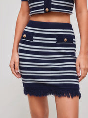 Knit Mid Rise Striped Tassel Mini Skirt