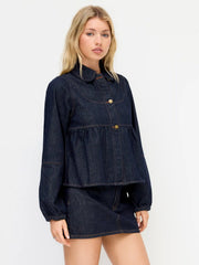 Denim Peter Pan Collar Button Oversized Jacket