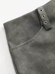 Faux Leather Mid Waist Zipper Straight Leg Trousers