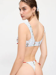 Strawberry Floral V-Neck Tie Front Bracelet Bikini Set With Scrunchie
