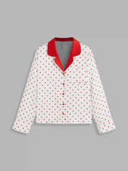 Satin Collar Polka Dot Pajama Top