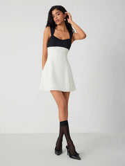 Two Tone Zipper Ruffle Mini Dress