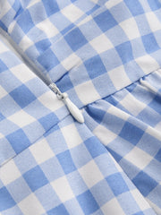 Tube Gingham Ruffle Shirred Zipper Midi Dress