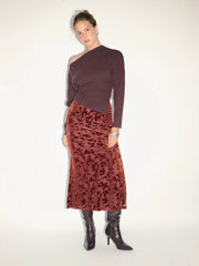 Velvet Floral Elastic Waist Split Mermaid Maxi Skirt