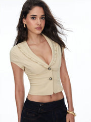 Ruffled Metal Detail Slim Short Sleeve Shacket