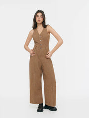 Plaid V-neck High Rise Button Wide Leg Jumpsuit