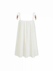 Linen-blend Beaded Knotted Cami Mini Dress