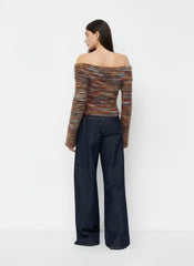 Textured Off-shoulder Striped Ruched Top