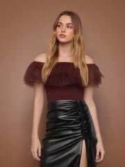 Ruffle Tulle Off-Shoulder Bodysuit