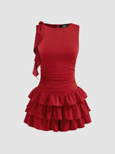 Boat Neck Ruched Ruffle Hem Layered Micro Romper