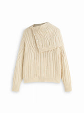 Cable Knit Wool-blend Round Neckline Long Sleeve Oversized Top With Shawl